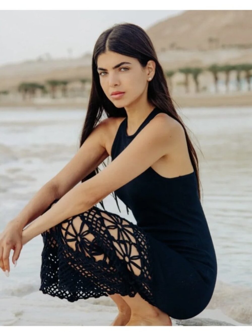 Torn by Ronny Kobo Nina Crochet Dress Black ( M )